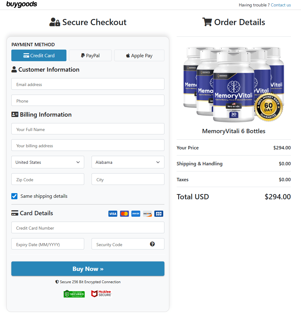 MemoryVitali official checkout page